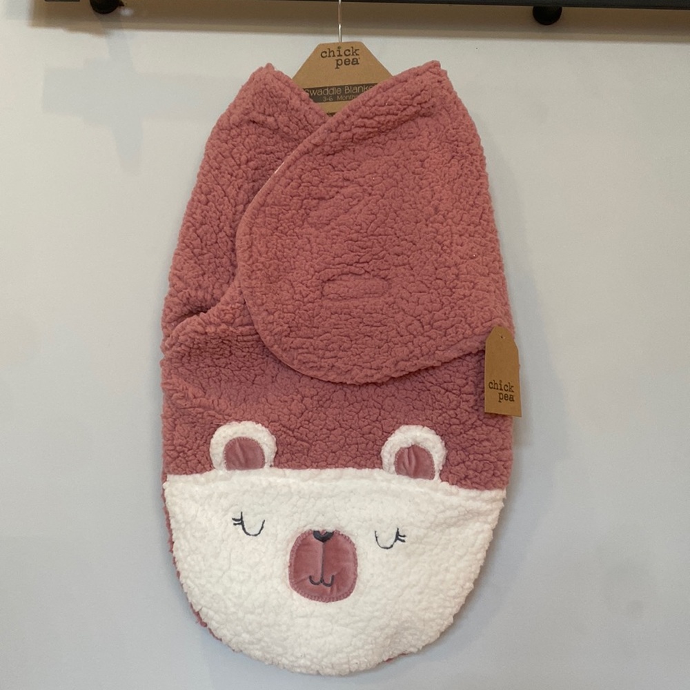 Chick Pea Pink Bear Sherpa Swaddle